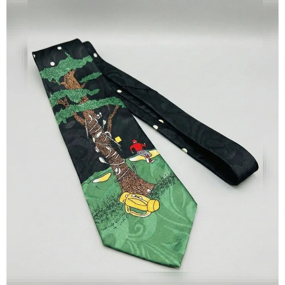 Designs by A. Rogers Mens Golf Novelty Tie Black Green Clubs in Tree‎ Paisley
